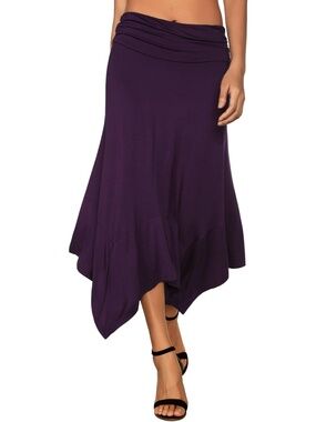 DJT Women's Purple Flowy Handkerchief Hemline High Rise Midi Skirts